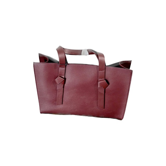 Rachel Zoe Arialith Bordeaux Wine Color Vegan Leather Large Tote Bag - Picture 3 of 5